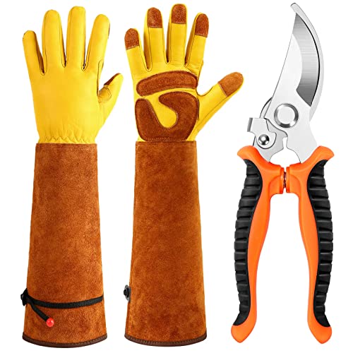 2 Pack Long Gardening Gloves Pruning Shears Thorn Proof Rose Gauntlet Handheld Scissors Garden Cutting Tools For Women Men (Large) #TOP7