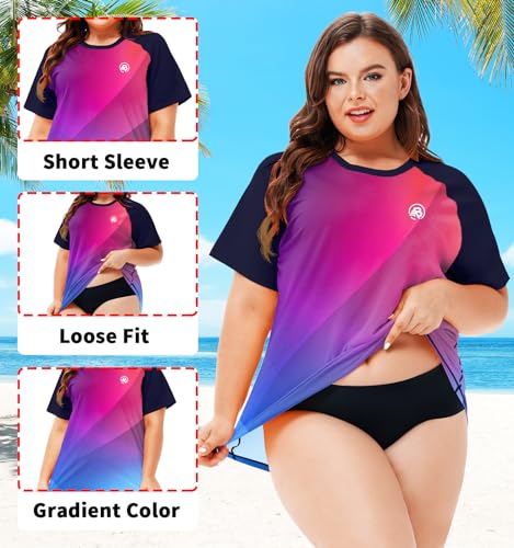 Image of AOBUTE Womens Plus Size Rash Guard Shirts Short Sleeve Swim Top UV UPF 50+ Sun Protection Swimwear Swimsuit