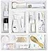Mebbay 6 Pack Expandable Drawer Organizer, White Plastics Makeup Drawer Organizer, Drawer Dividers, Organizer Bins, Organizer Tray for Bathroom, Office, Kitchen, 6-18.2"L, with 25 pcs Non-Slip Pads