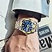 Imagen de OLEVS Relojes de Hombre Clásico Diamante Acero Inoxidable Impermeable Esfera Azul Luminoso Reloj de Cuarzo para Hombre Números Romanos Día Fecha Reloj Analógico de Correa de Oro Plata