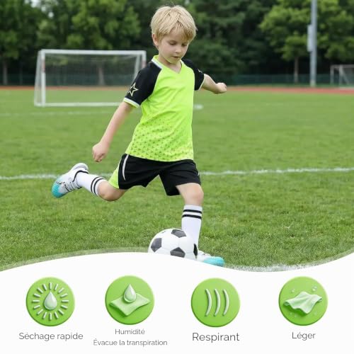 viiotu Maillot de Foot Enfant Garçons Filles, Ensemble Foot, Séchage Rapide Respirant, Shorts et T-Shirt pour École Sport Tennis Entraînement (FR/ES, Âge, 8 Ans, 9 Ans, Taille Normale, Vert) – vue 5