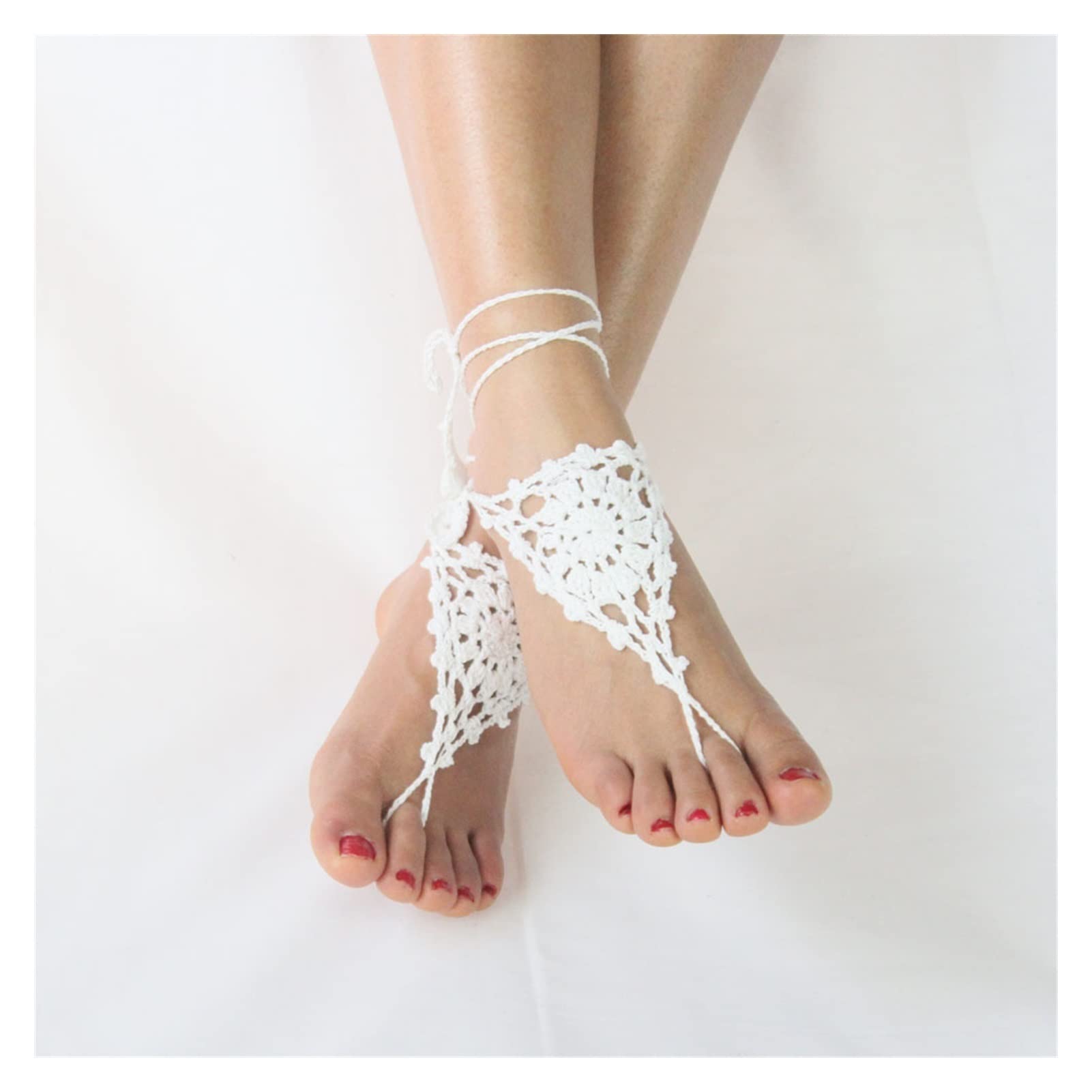 Fußkettchen Einheitsgröße Baumwolle Häkel-Fußkettchen-Tanzzubehör Fußkettchen-Strick-Fußkettchen-Sandalen-Zubehör Damen-Fußkettchen (Farbe: Weiß)