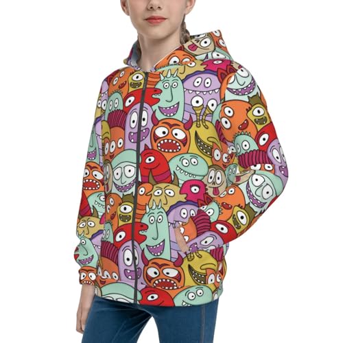 Funny Monster Kid Hoodies Boys Zip Up Sweatshirts Girls Pullover with Pocket