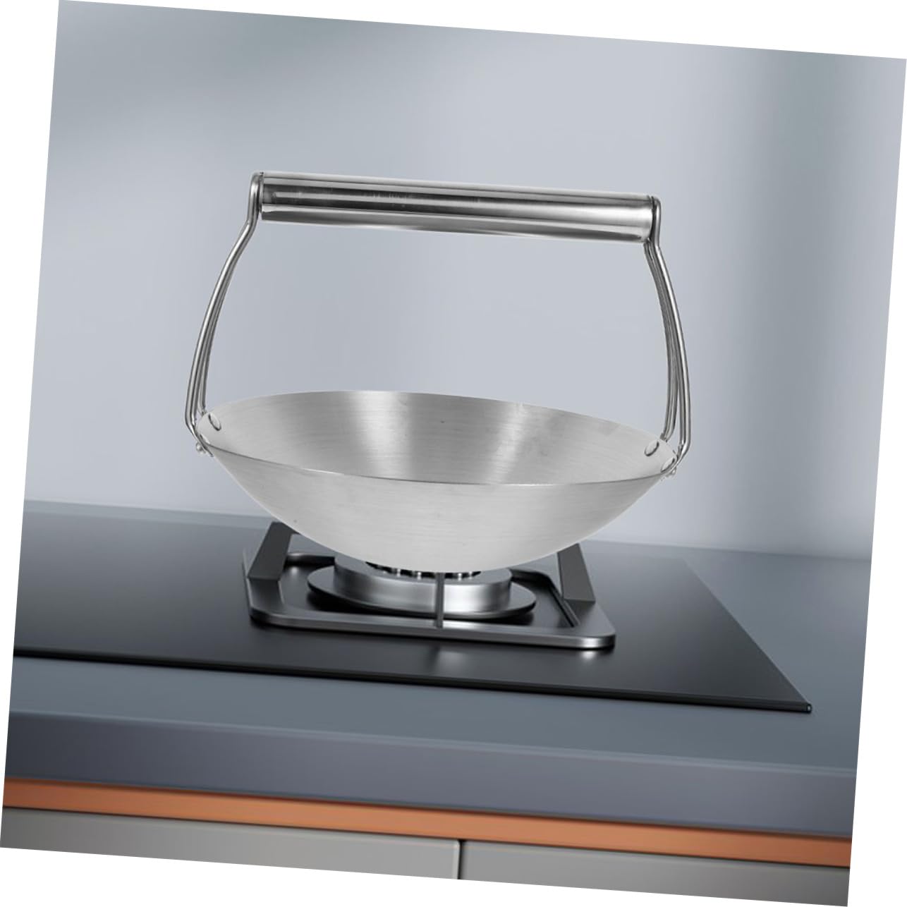 Ciieeo Wok aus Edelstahl mit Rundem Boden, 31, 75cm, Silber | Aufhängestange, zum Servieren, Braten und Kochen, für Küche, Restaurant und Zuhause