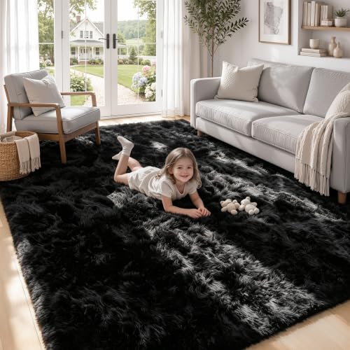 5x8 Black Fluffy Rug