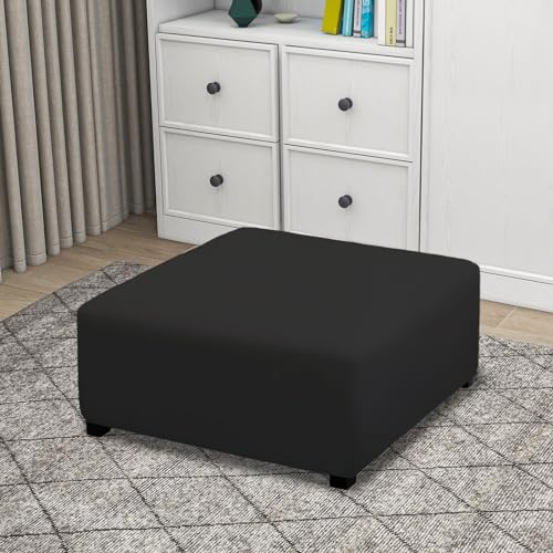 Image of PureFit Stretch Square Ottoman Cover 40x40x15 Footstool Cover, Black