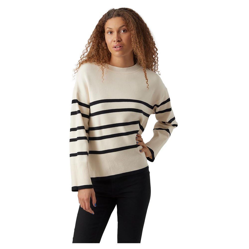 VERO MODA Vmsaba Stripe Langarm-Bluse – Hochgeschlossener Kragen, Mit Reißverschluss-Detail