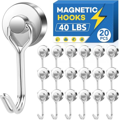 LOVIMAG Hooks, 40lbs+ Magnetic Magnet Hook 2026 Cruise Cabin Ship Essentials Heavy Duty Strong Refrigerator Fridge Hanging for Classroom Beach Vacation Kitchen Grills Home Mug Hanger (20 Pack), Silver