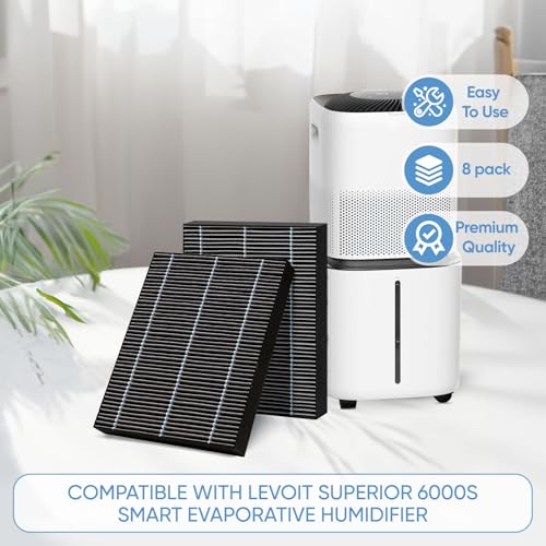 Image of 8 Pack 6000S Wick Filters Compatible with LEVOIT Superior 6000S Smart Evaporative Humidifier,Effectively Capture Large Particles and Minerals,Gray