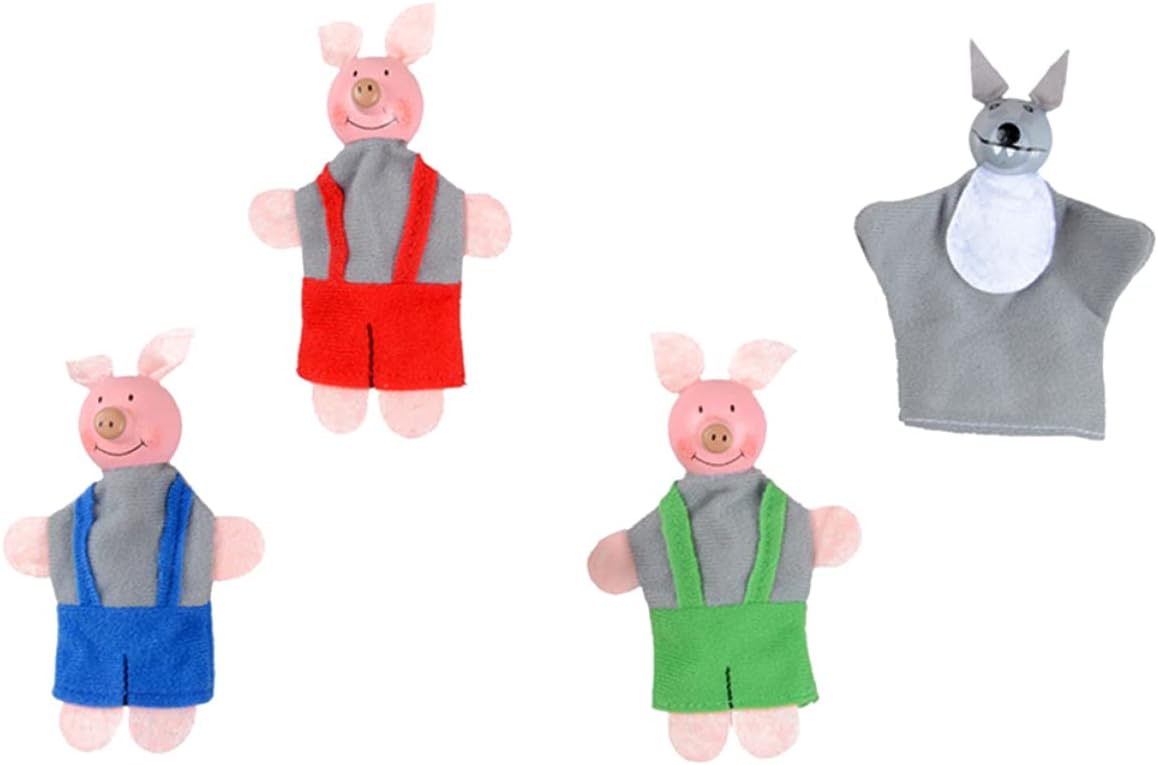 Cartoon Pig and Wolf Finger Puppets Set - 4Pcs Animal Hand Puppets for Kids Storytelling and Role Play