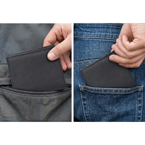 Image of Oak Leathers Leather Wallet for Men - RFID Bifold Wallets with 9 Credit Cards 1 ID Window Slim Minimalist Front Pocket Gift For Men
