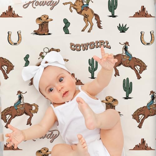 Image of 4 Pack Western Cowboy Crib Sheet Set for Boys or Girls, Neutral Soft Breathable Fitted Crib Sheet, Western Nursery Decor for Standard Crib and Toddler Bed Mattresses 28 x 52 in