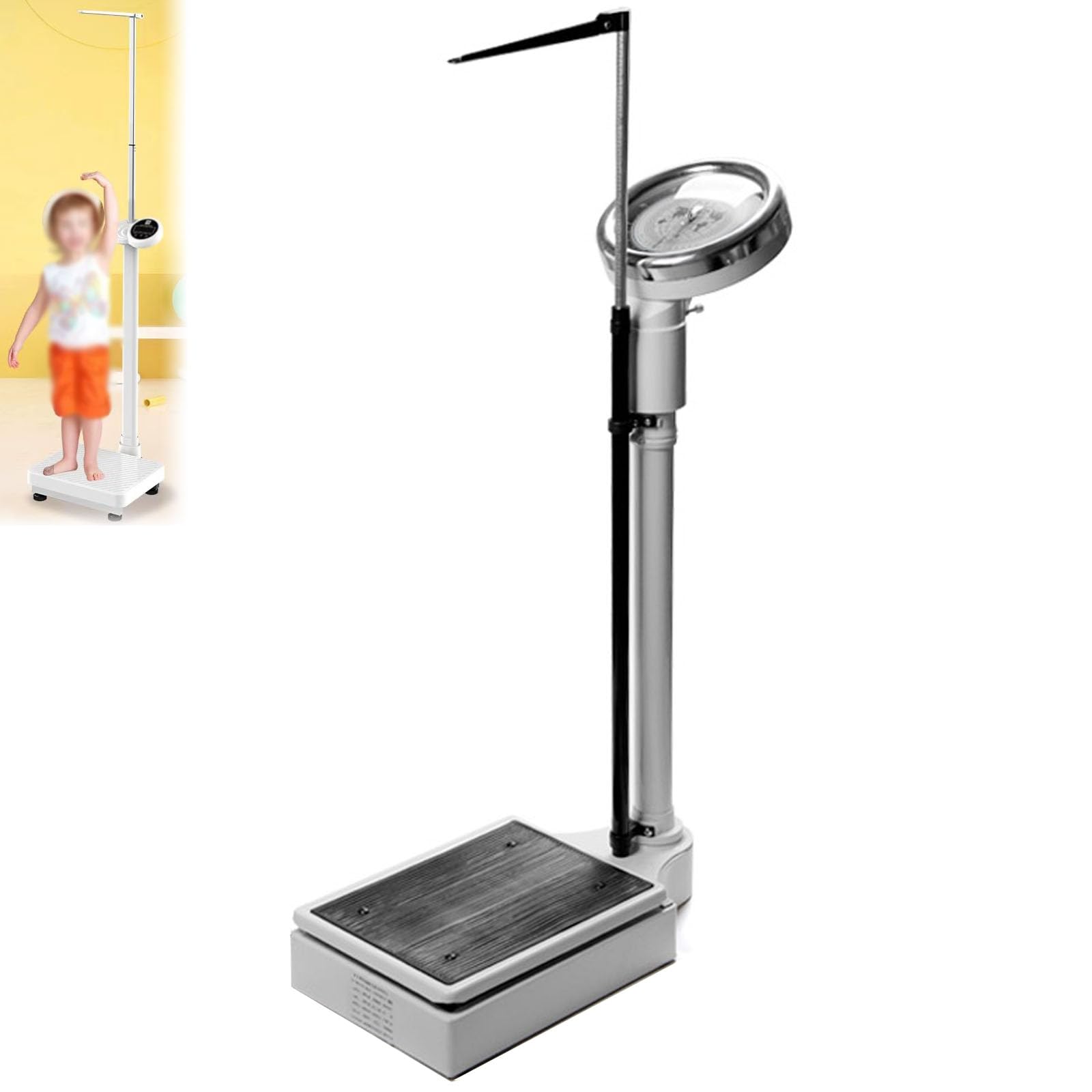 Mechanische Körperwaage mit höhenverstellbarem Messstab, professionelle Gesundheitswaage, 160 kg Tragkraft & 190 cm Messbereich, rutschfeste Matte für Schulen, Fitnessstudios und,A