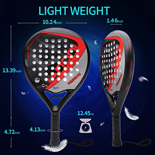 Image of Padel Racket Carbon Fiber Surface with EVA Memory Flex Foam Core Lightweight Padel Racquet