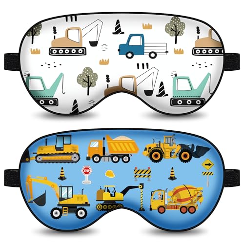 2 Pcs Sleep Mask,Construction Vehicles Masks with Adjustable Buckle for Sleeping,Soft Eye Masks for Sleep,Blackout Sleep Mask for Kids Teens Home Travel Party Game Eye Cover Blindfold