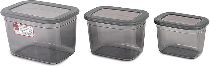 3 Piece Refrigerator Box for Food Storage Healthy Plastic Clear,Sizes of Boxes (2.3 liter,1.3 liter,800 ml) -Transparent Grey