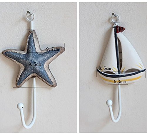 OLizee® Beach Themed Wall Hooks Towel Hat Coat Hangers Rustic Wall Decorations (Set of 9 Assorted Seashore) - Image 3