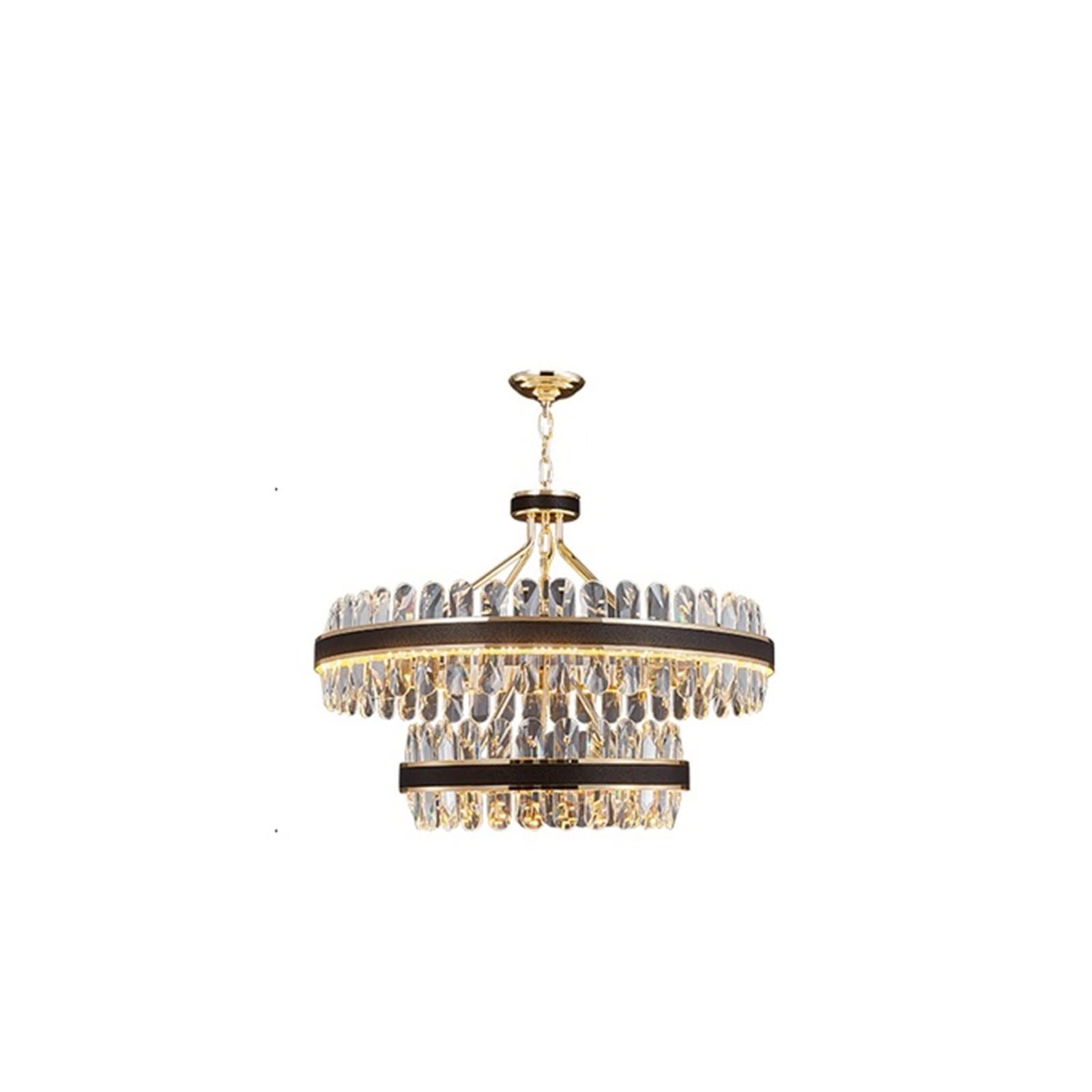 LYMSXAZOU Crystal Chandelier Luxury Pendant Lights Living Room Decoration Hotel Villa lamp Black Iron Ceiling Mounted Lighting k9 (Color : dimmable, Size 2 Layer 80cm-50cm)