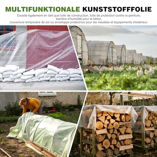 PROMORE Gewächshausfolie Transparent Polyethylenfolie 2 x 6M UV-beständige 0,15mm Extra Dick Reißfest Gartenfolie Gewächshaus Folie Tunnelfolie