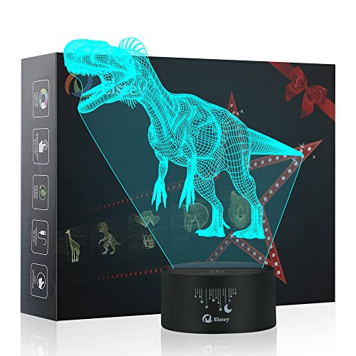 Dinosaur 3D Night Light Table Desk Lamp, Elstey 7 Colors Optical Illusion Touch Control Lights with Acrylic Flat & ABS Base & USB Cable for Christmas Gift