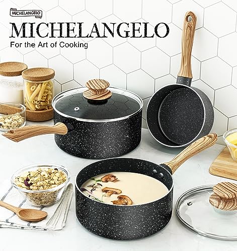 MICHELANGELO Saucepan Set, Nonstick Sauce Pans with Granite Coatings, Stone Sauce Pan with Lids, Non Stick Pot Sets, Sauce Pots 3 Piece, 1Qt, 2Qt & 3Qt