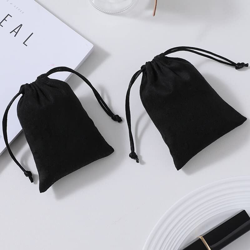 WACTWJNA Jewelry Flannel Bags Velvet Drawstring Pouches Packaging Wedding Party Decoration Chic Storage Bags Party Travel Organizer - (Color: Black Bag/Size: 15x20cm)