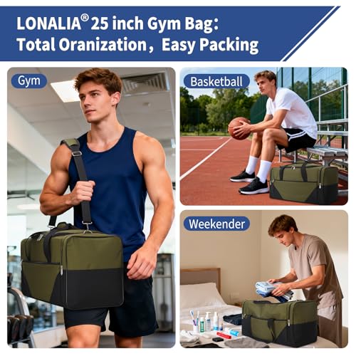 Image of 56L Travel Duffle Bag - 25 inch Overnight Weekender Bag with Trolley Sleeve for Travel Camping Gym Sport (Olive Green)