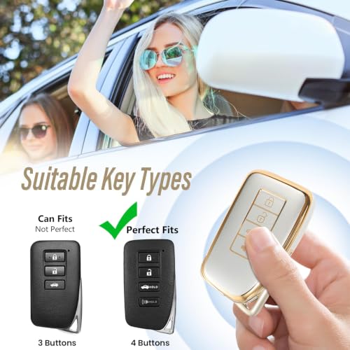 Image of for Lexus Key Fob Cover with Nylon Webbing Keychain, Fashionable Matte Metallic Soft Case for for Lexus GS GS-F ES IS IS-F (4 buttons) Key Fob Shell (Rose Gold, A)