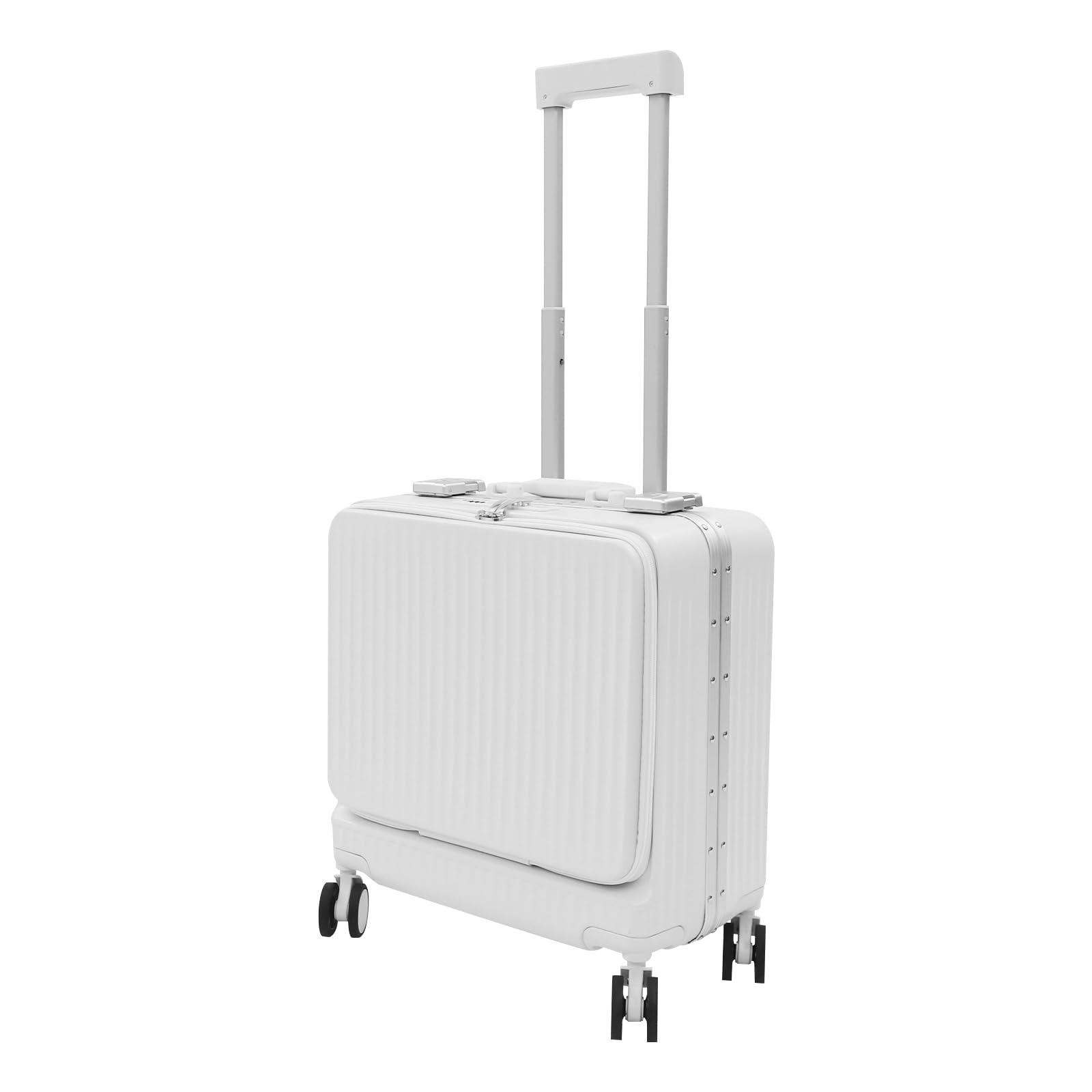 18 Zoll Koffer Frontöffnung Hartschale mit USB (Weiß,de_DE,Weiß) | ABS PC Gehäuse, Reisekoffer für Kurzreisen, Handgepäck Trolley mit 4 Rollen Zahlenschloss Becherhalter