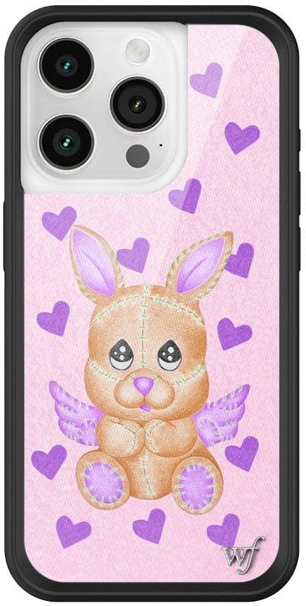 Wildflower Cases - Love Stitched Case, Compatible with Apple iPhone 15 Pro | Purple, Hearts, Brown, Plush, Trendy - Protective Black Bumper, 4ft Drop Test Certified, Women Owned Small Business