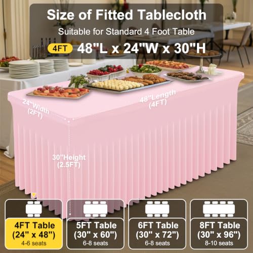 Image of Smiry Spandex Elastic Fitted Table Cloth Skirt for 4FT Rectangle Table | Stretch Washable Table Cloth, Banquet Table Cover for Wedding, Party, Indoor & Trade Shows, (Pink, 48Lx24Wx30H)