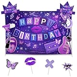 Allenjoy Purple Dream Girls Music Birthday Party Supplies Sets - 1pc 59" x 35" Backdrop, 2pcs Paper Headwear, 8pcs Photo Booth Props