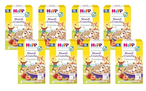 HiPP Biológico – Pack 8 Muesli Crunchy BIO Mi Primer Desayuno – Cereales Integrales con Frutas – Sin Azúcares Añadidos – Desde 15 Meses – 8 × 200 g