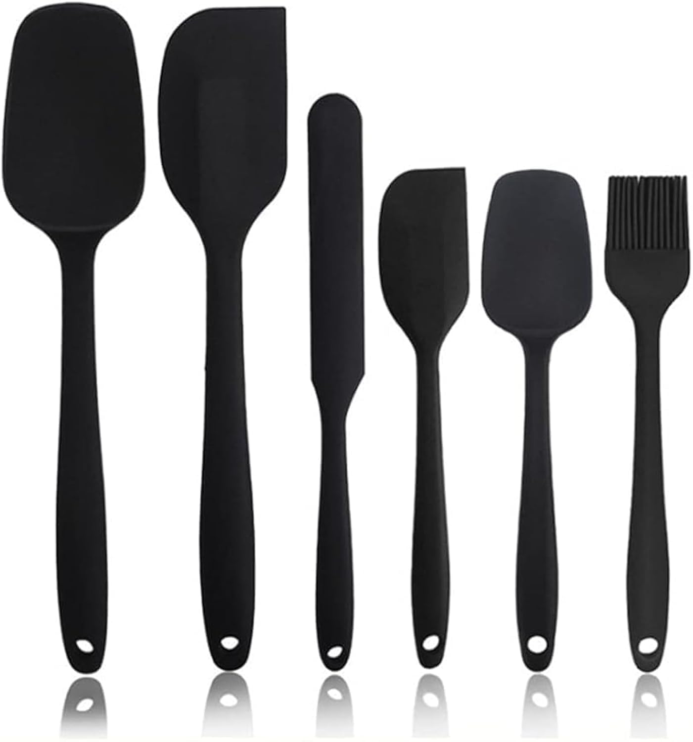 4basix Silicone Spatulas Heat Resistant Spatula Set, 6 Pcs Spatulas Set, BPA-Free Non-Stick Bowl Scraper, Seamless Rubber Kitchen Utensils for Baking Cooking (Black)