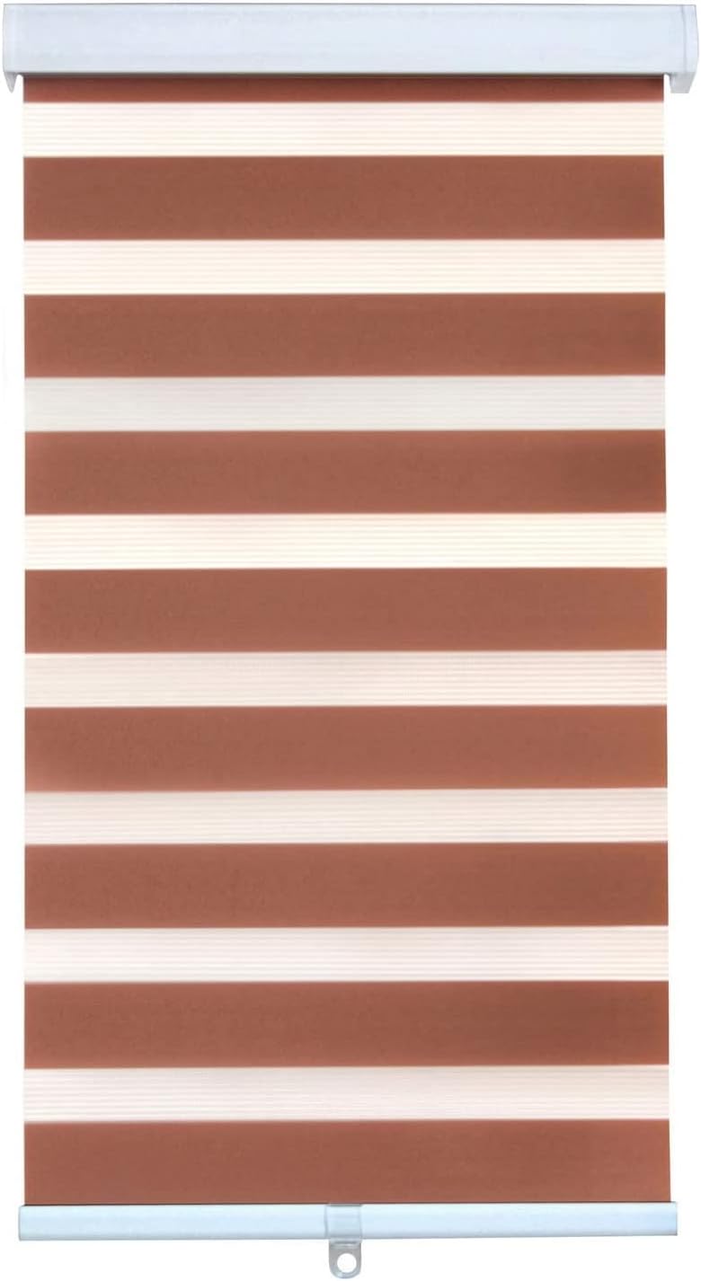HTTMT- Zebra Roller Blinds [(W) 64" x (H) 72"] Brown, Cordless, Dual Layer Shades, Sheer or Privacy Light Control, Day and Night Window Drapes, Easy to Install, Striped Dove [P/N: ET-ZB-BR-64]