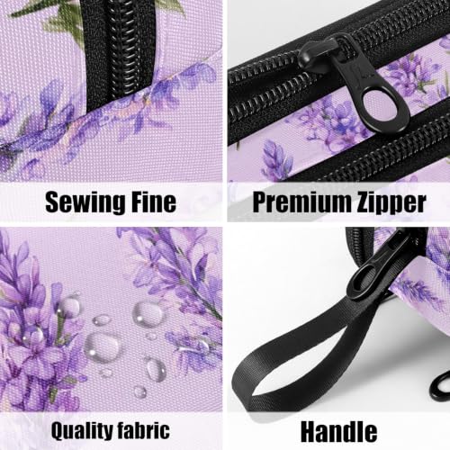 Image of Fustylead Watercolor Vintage Lavender Flowers Pencil Pen Case with 3 Compartments, Lightweight & Spacious Stationery Bag Cosmetics Bag