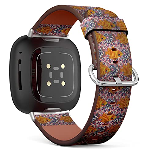 CJBROES Replacement Leather Watch Band, Compatible with Fitbit Versa 3 and Fitbit Sense of Wristband Bracelet Accessory - Funny Multicolor Marine Texture