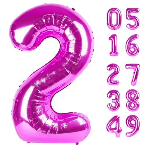 Image of Rosy Purple 2 Balloon, Number Balloons 40 Inch, 2nd Balloon Number Birthday Decorations, Second Two Birthday Party Supplies, Number 2 Balloon
