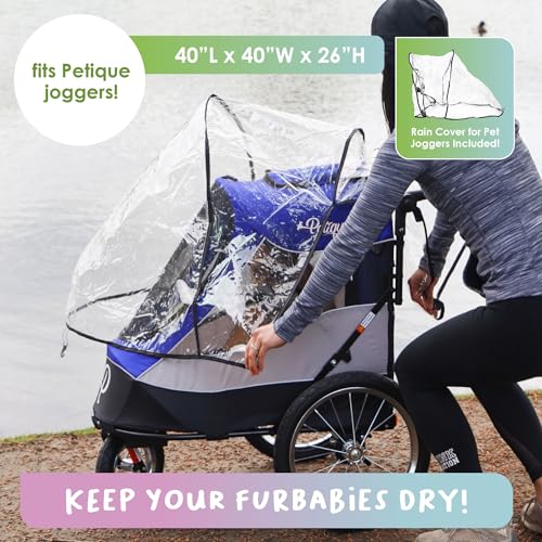 Petique Trailblazer Jogger Hundebuggy für mittelgroße Hunde & Katzen – luftgefüllte Reifen, 3 Leinen, Peek-a-Boo-Fenster, faltbar, großer Stauraum – Blau Haustierwagen