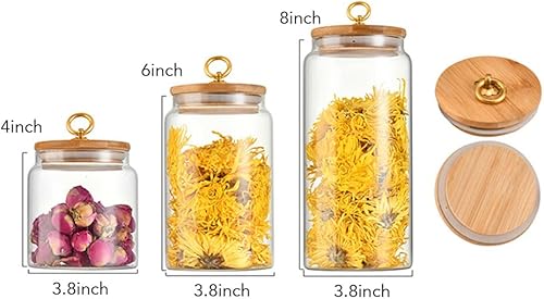 Miniatura 5 de 123Arts Recipiente de vidrio para almacenamiento de alimentos Tarro de especias de plato de caramelo con tapa de madera