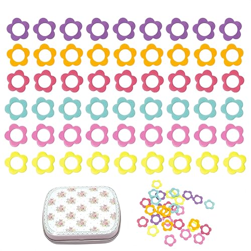 Image of Wonafa 50Pcs Flower Metal Stitch Markers,Metal Colorful Crochet Stitch Markers,with Storage Box for Crocheting Clothing Tag DIY Craft Project (Flower-50Pcs)