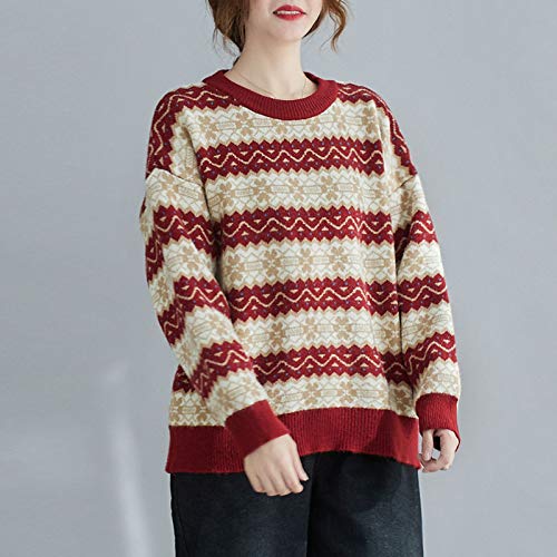 Eastdall Suéter Quente,Camisola feminina tricotada com listras O pescoço manga comprida manga compri