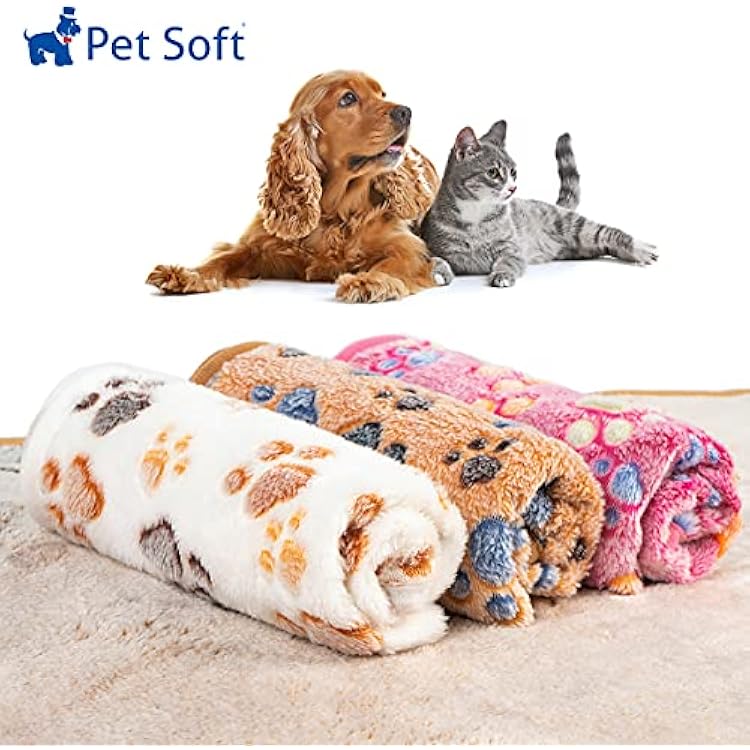 Pet Soft 1 Pack 3 Pet Blankets for Dogs - Fluffy Cats Dogs Blanket for Small Medium & Large Dog, Cute Print Pet Throw Puppy Blankets Fleece (Paws, 3S)