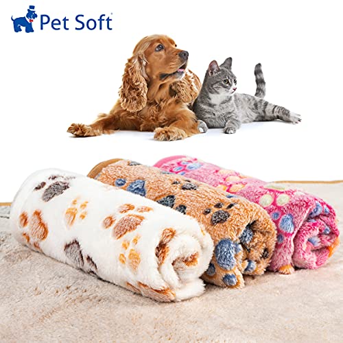 Pet Soft 1 Pack 3 Pet Blankets for Dogs - Fluffy Cats Dogs Blanket for Small Medium & Large Dog, Cute Print Pet Throw Puppy Blankets Fleece (Paws, 3S)