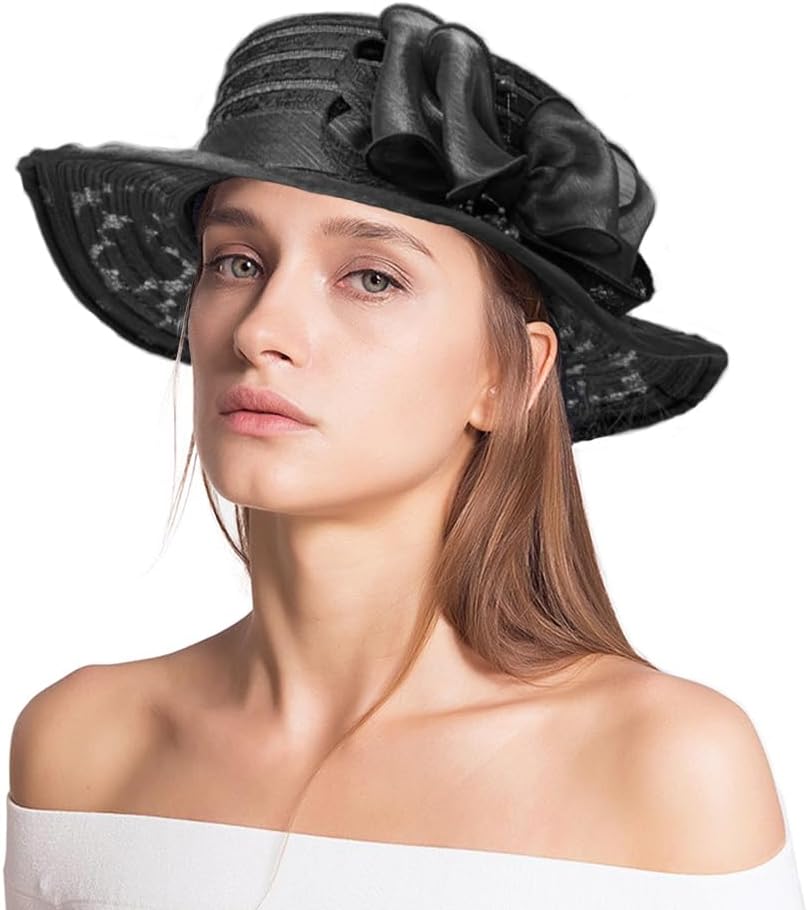 Women's Organza Derby Fascinator Hat Cloche Bowler Hat Cocktail Tea Party Wedding Sun Hat