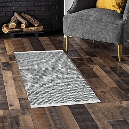 Pauwer Cotton Area Rug 60x90cm Machine Washable Reversible Diamond Woven Cotton Carpet Rugs for Kitchen Floor Living Laundry Room Bedroom