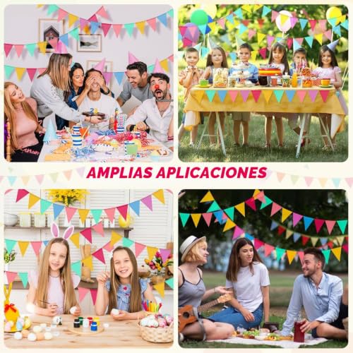 Miniatura 7 de 3 Piezas Banderines Decorativos De Colores, 36 Banderines 17.5x12.5cm , 12 Metros Guirnalda Cumpleaños, Decoración Fiesta, Banderitas Decoración Para Cumpleaños, Bodas, Carnaval, Fiestas Infantiles