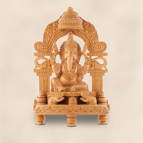 Image of Wooden Ganesh Idol /Handcraft Ornate Temple Arch Ganesh Murti /Wooden Ganesha Statue for Home Decor /Ganpati Murti for Home Temple, Pooja Room, Office & Festive Gifting (13 Inch)