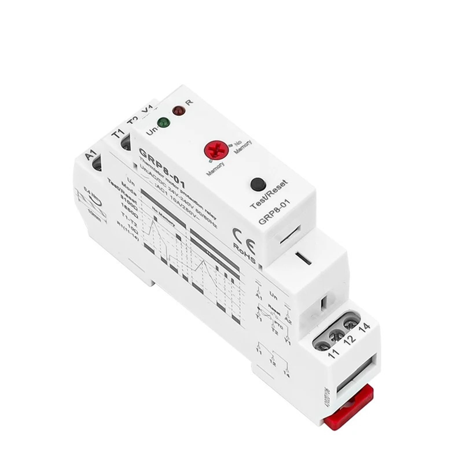 GRP8 Motorschutzrelais, 10 A AC/DC24-240 V Thermostat zur Überwachung der Temperatur Motorwicklung, Thermorelais
