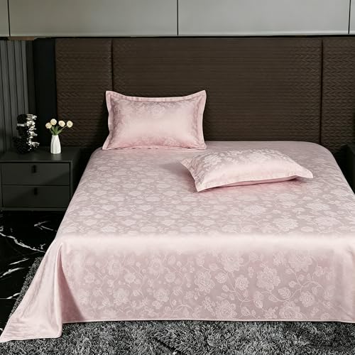 Image of Story@Home 500 TC Long Staple Premium 100% Cotton Sateen Weave Compact Yarn Bedsheet King 108 x 108 Inches Floral Soft Flat Sheet with 2 Pillow Covers 18 x 27 Inch -Blush
